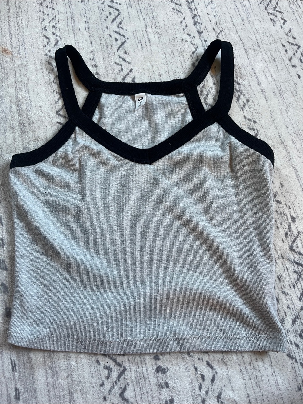 bp Grey Ribbed Cropped Cami with Black Trim